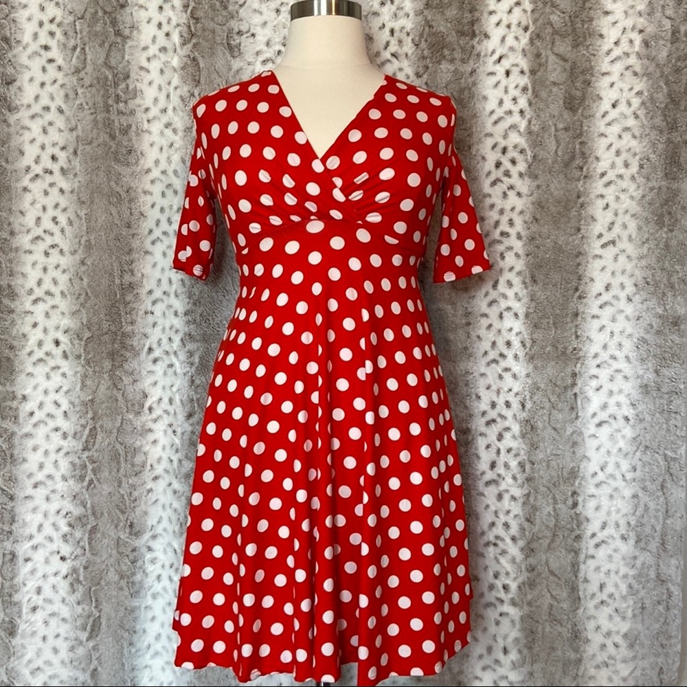 Mother Bee polka dot v neck maternity dress